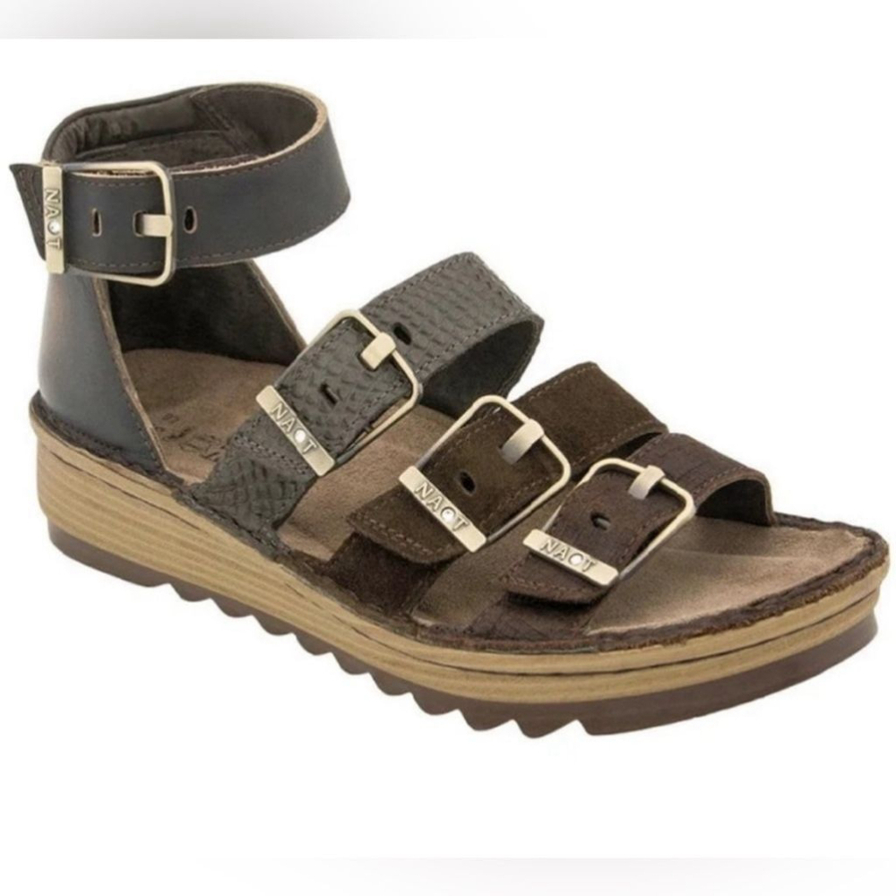 Naot Brown Multi-Strap Buckle Ankle Sandal